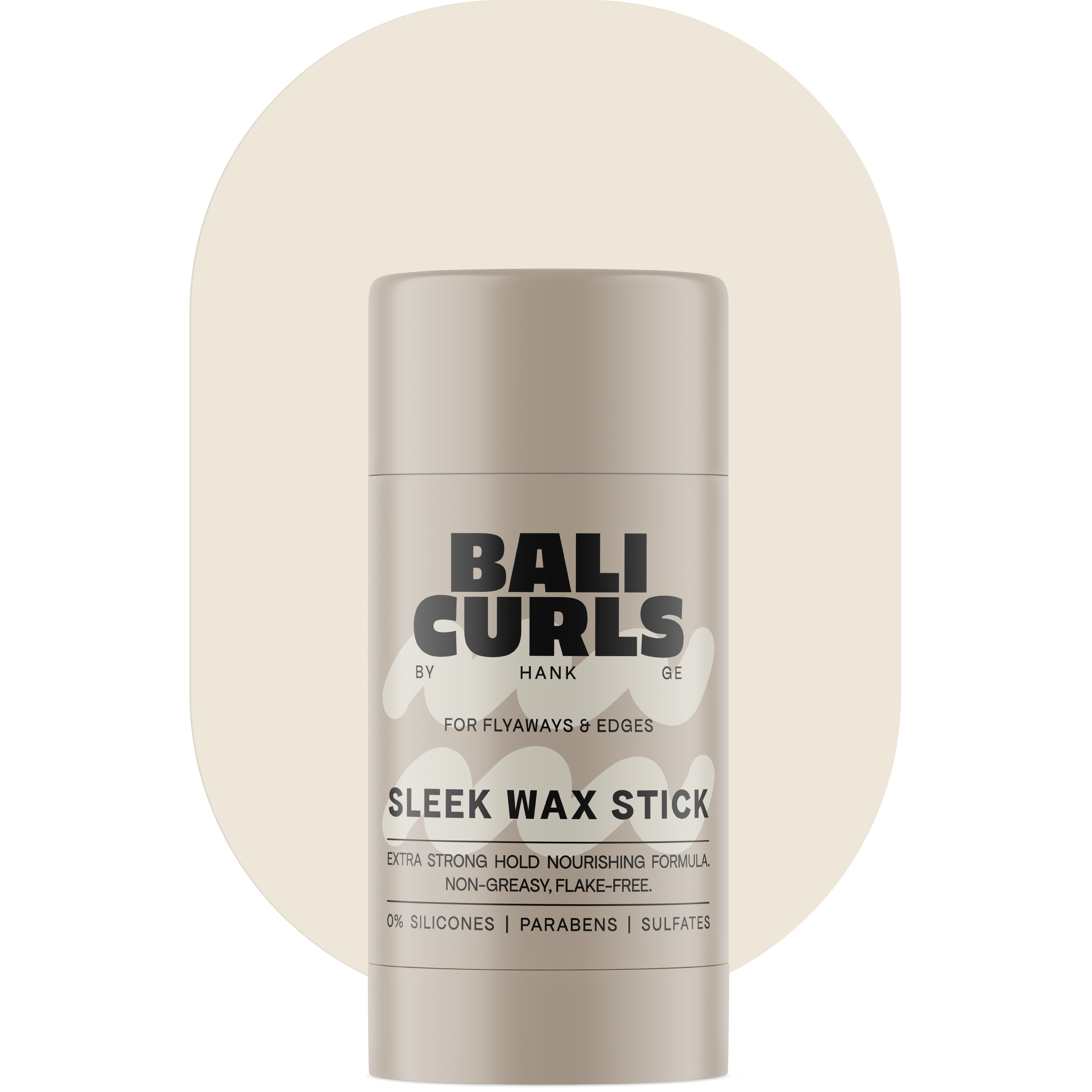 Bali Curls Sleek Wax Stick Produktabbildung vor Beigem Oval mit Transparentem Hintergrund