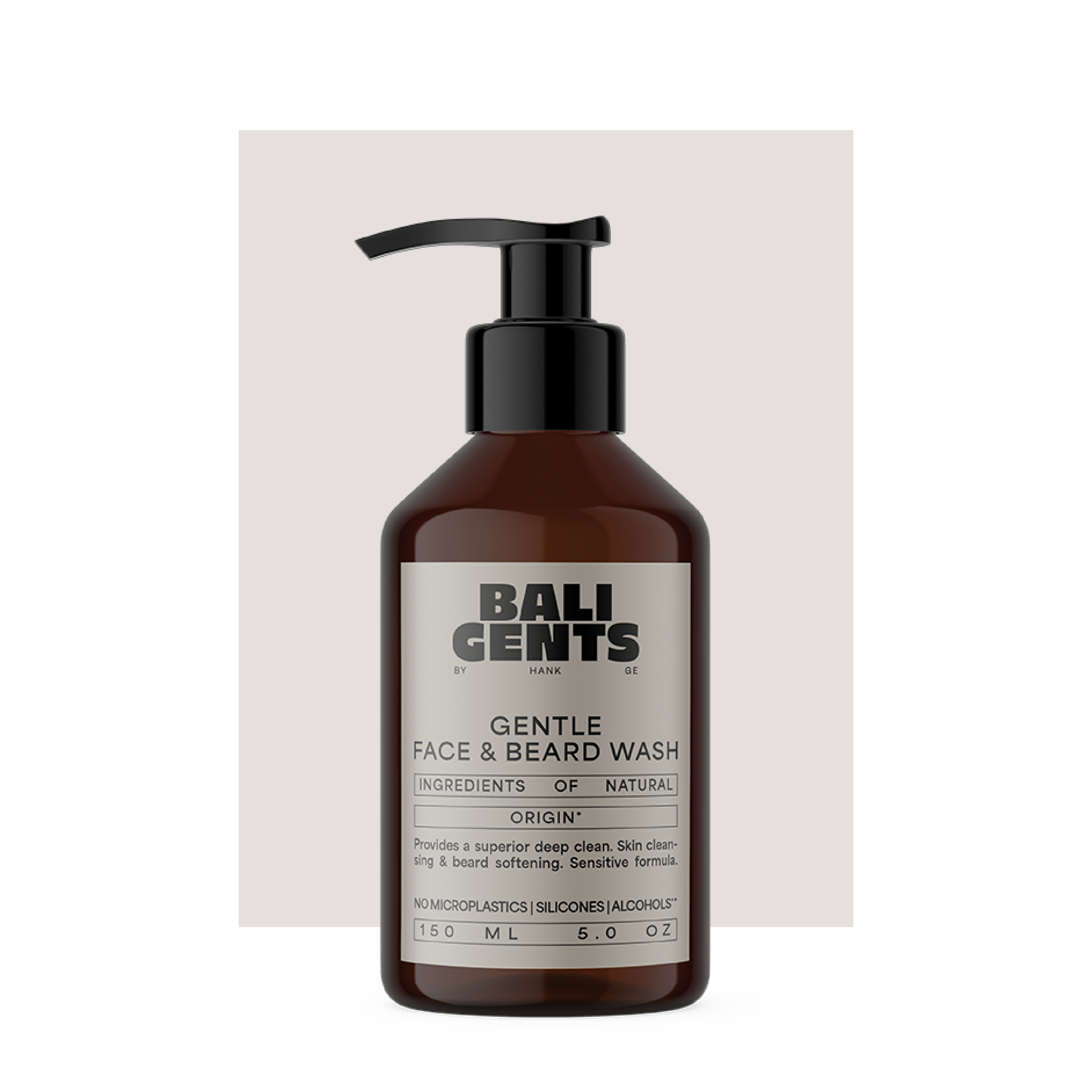 Bali Gents Gentle Face & Beard Wash Produktabbildung vor weißem Rechteck mit transparentem Hintergrund