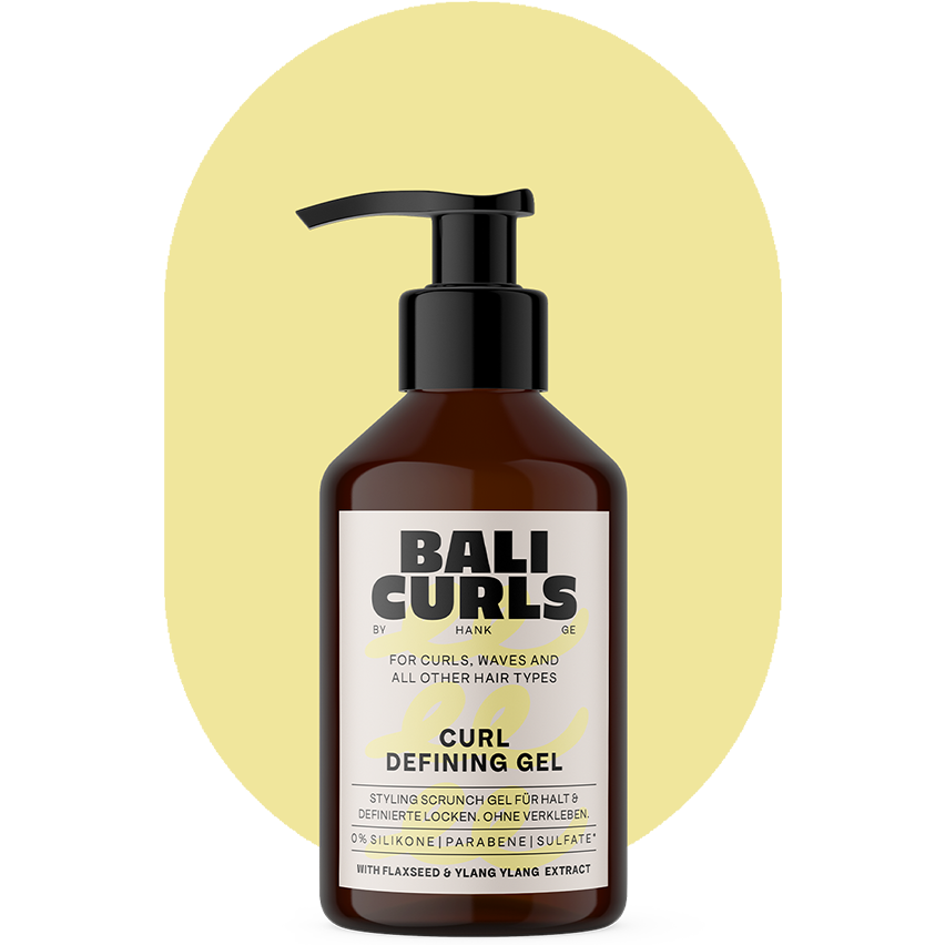 Bali Curls Curl Defining Gel Produktabbildung vor gelber Ovaler Form mit transparentem Hintergrund