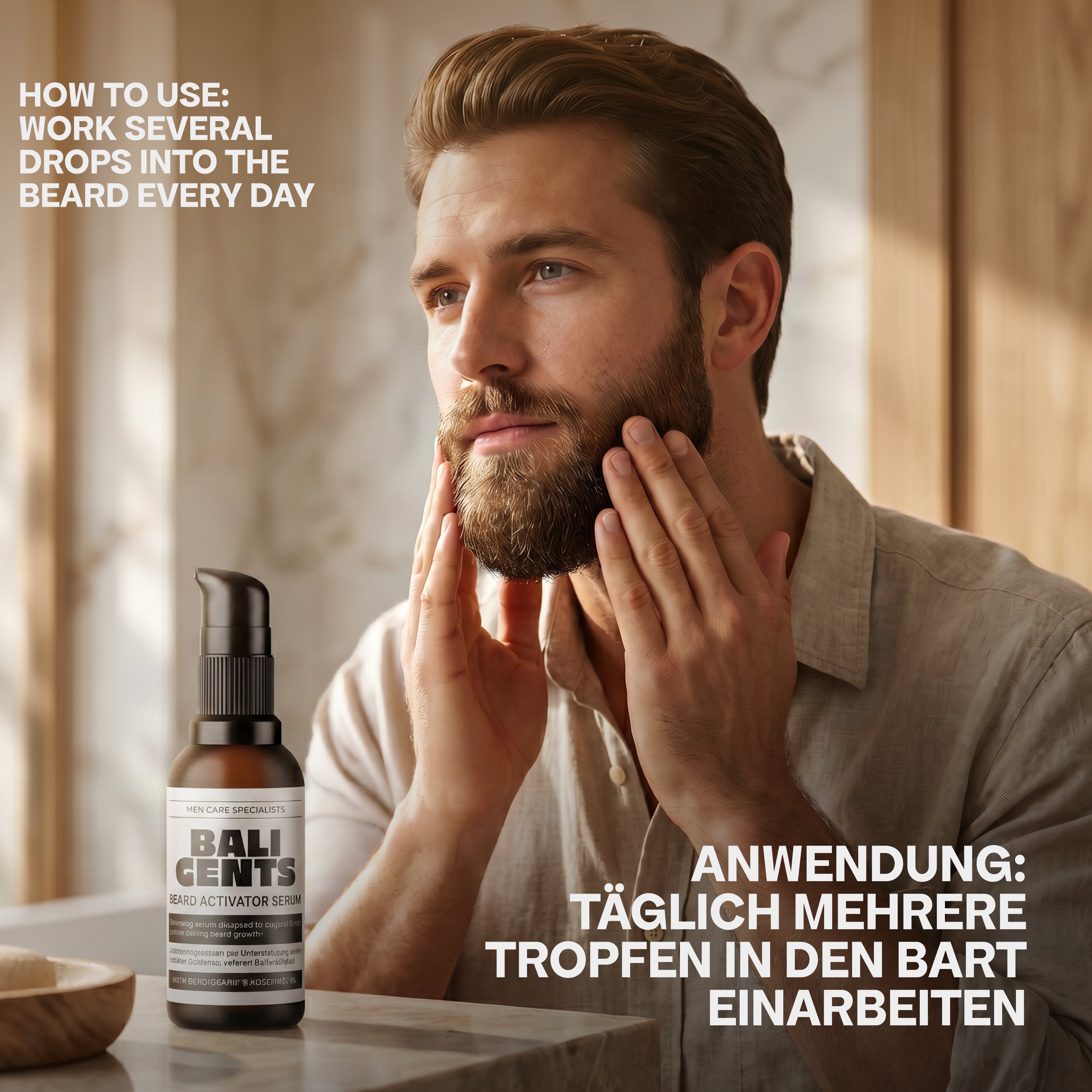 Bali Gents Beard Activator Serum Mood 1 Mann mit Bart und Serum