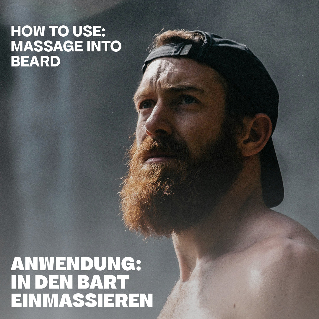 Bali Gents Beard Oil Anwendung Mann mit rotem Bart