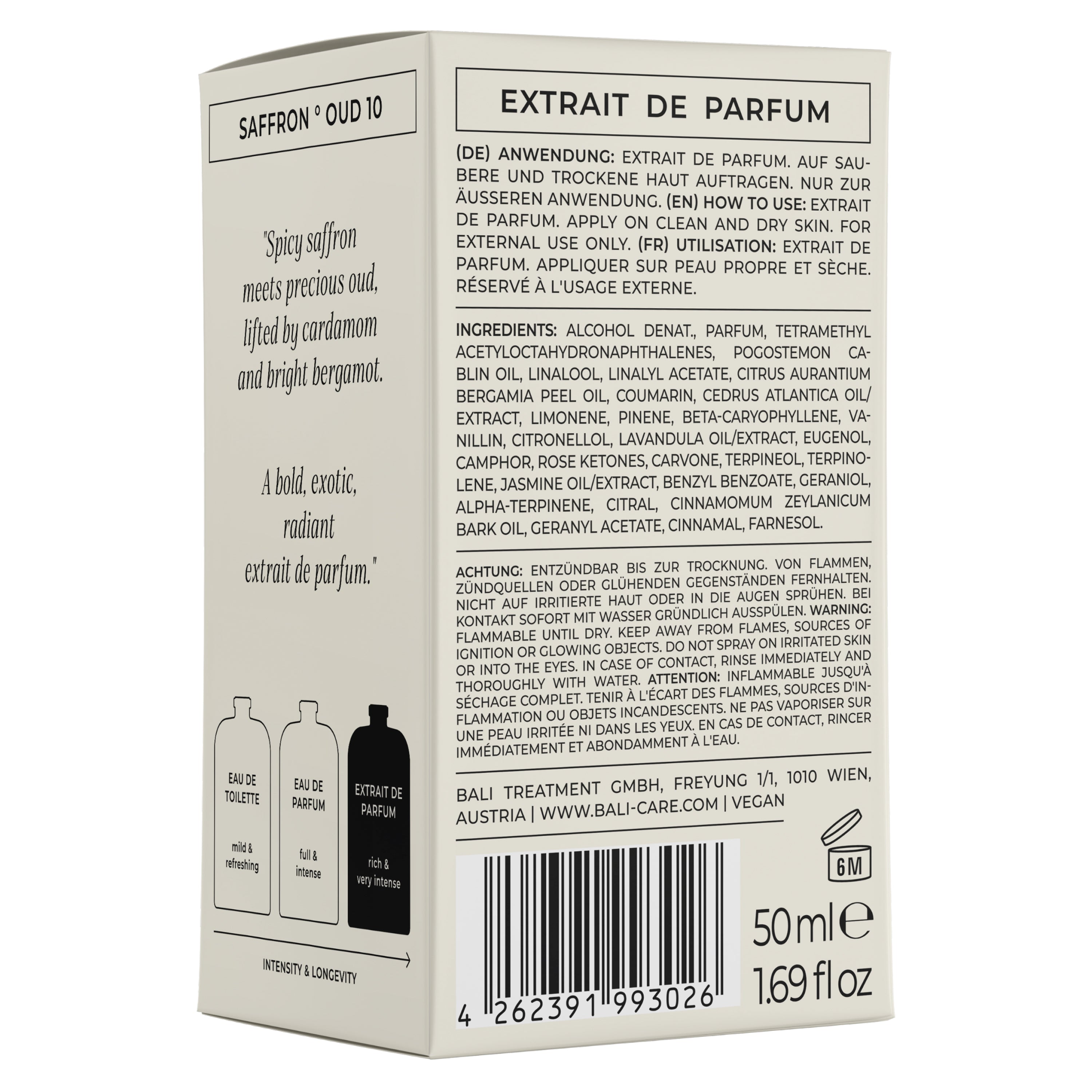 Bali Gents Extrait de Parfum Saffron Oud 10 Produktabbildung Karton Back