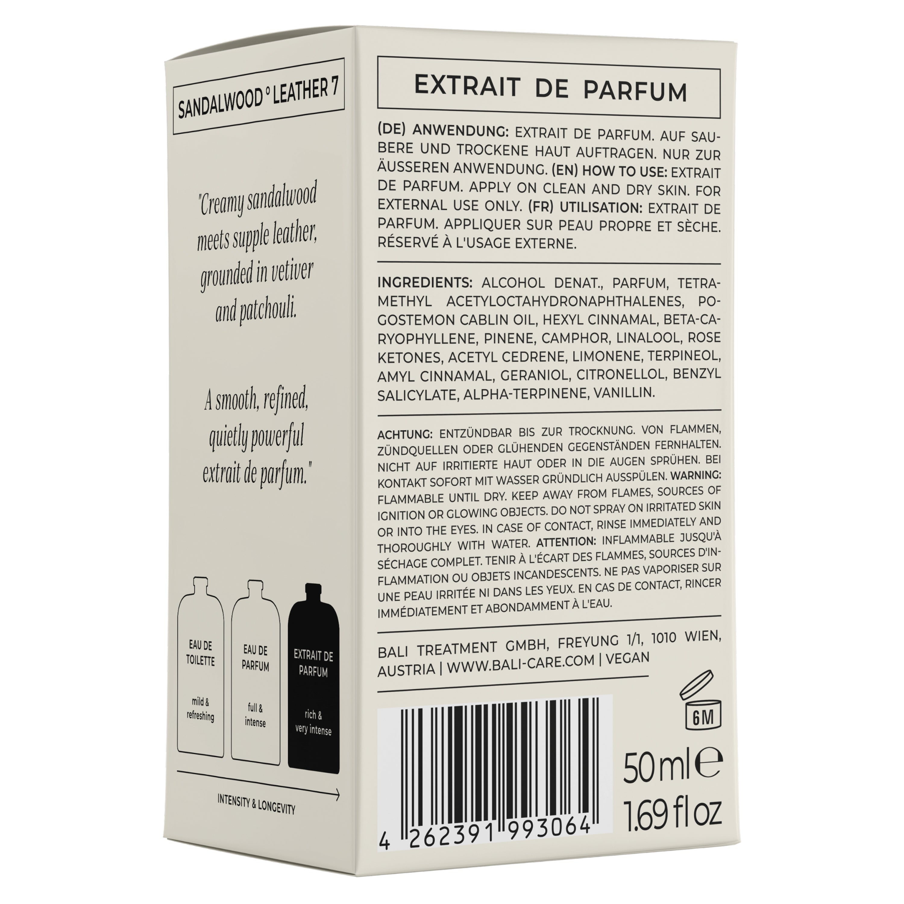 Bali Gents Extrait de Parfum Sandalwood Leather Produktabbildung Karton Back