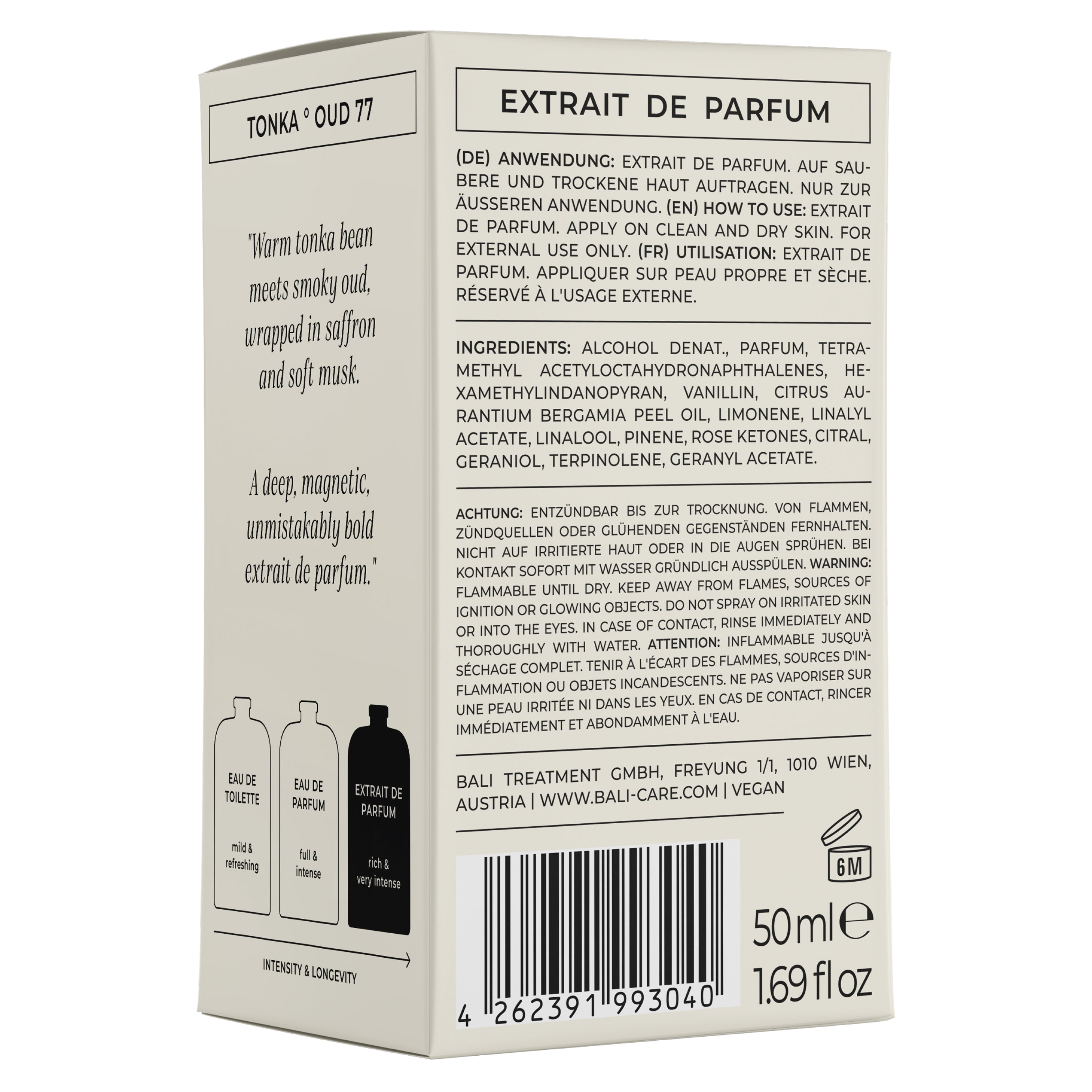 Bali Gents Extrait de Parfum Tonka Oud 77 Produktabbildung Karton Back