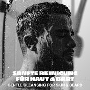 Bali Gents Gentle Face & Beard Wash Benefit Pic Mann mit Bart unter Dusche