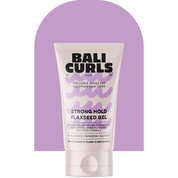 Bali Curls Stronghold Flaxseed Gel Produktabbildung auf Lavendel farbenem Bogen mit Transparentem Hintergrund