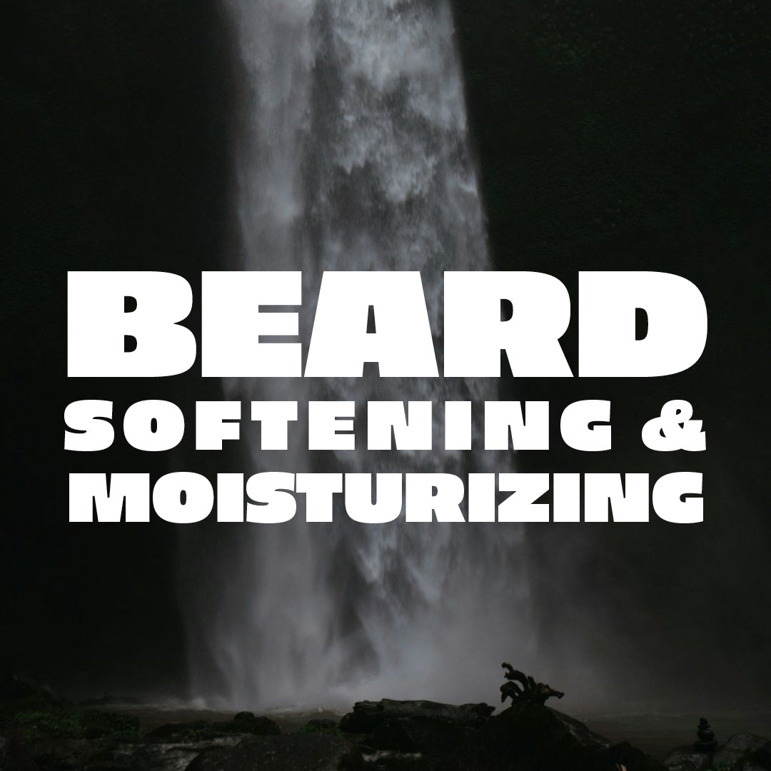 Abbildung eines Wasserfalls mit der Aufschrift: "Beard Softening & Moisturizing"