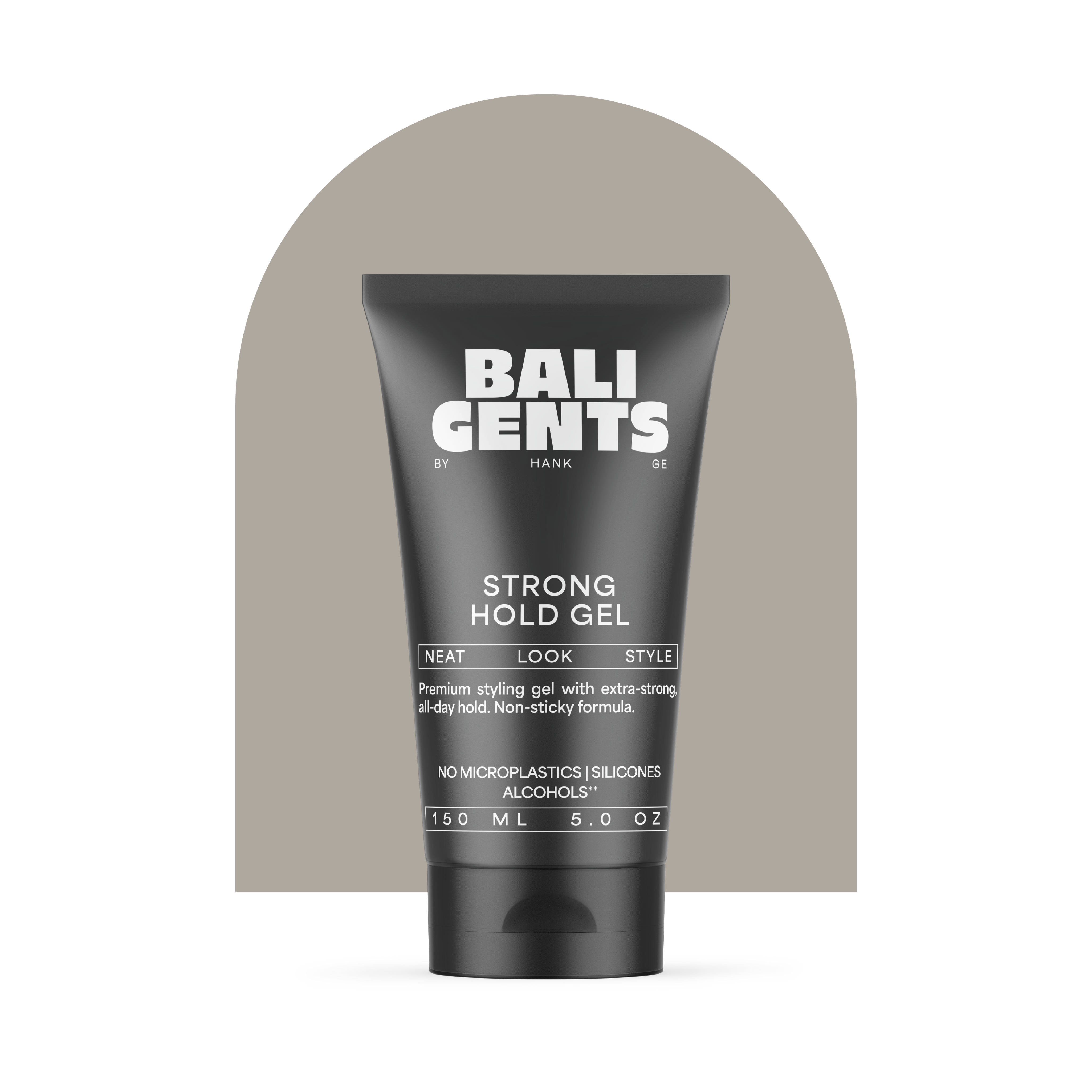 Bali Gents Strong Hold Gel Produktabbildung vor grauem Bogen mit Transparentem Hintergrund