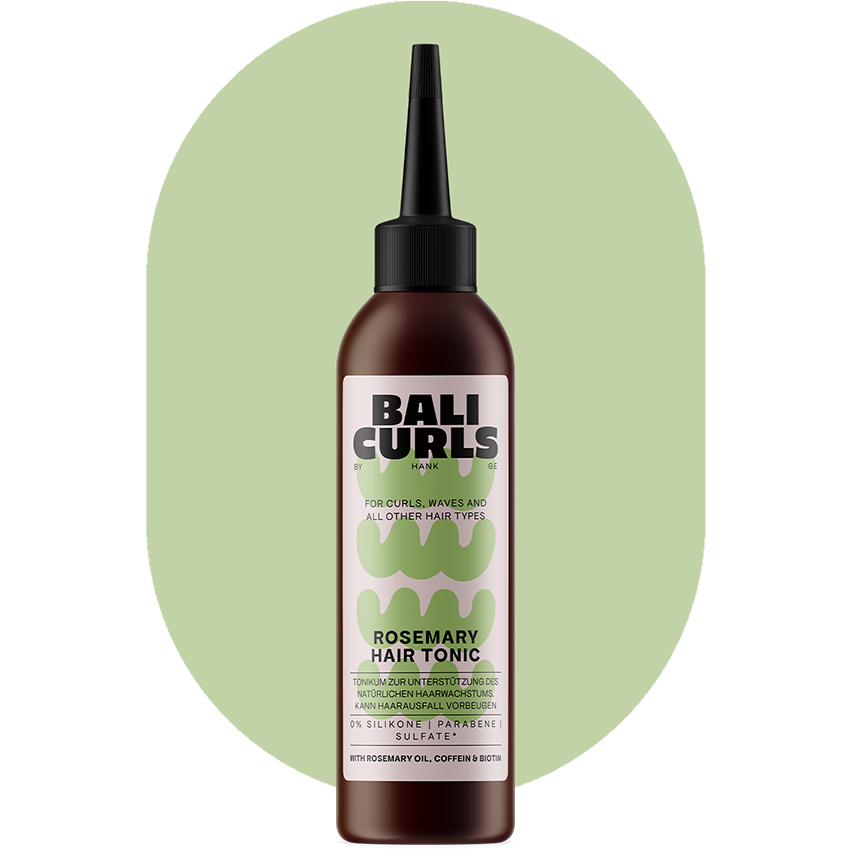 Bali Curls Rosemary Hair Tonic Produktabbildung auf Grünem Oval mit Transparentem Hintergrund